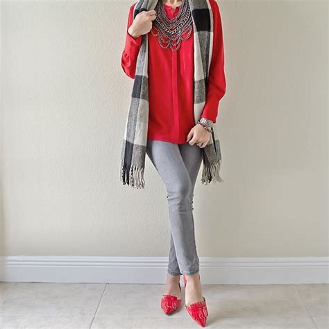 liketoknowit red  grey fashion outfits everyday outfits
