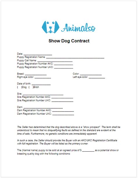 printable blank puppy sale contract templates printable templates