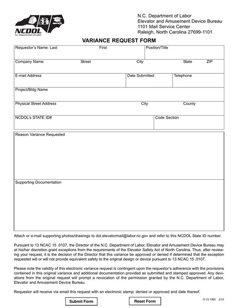 north carolina variance request form fill  sign