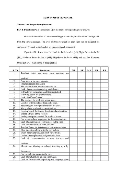 questionnaire sample  students