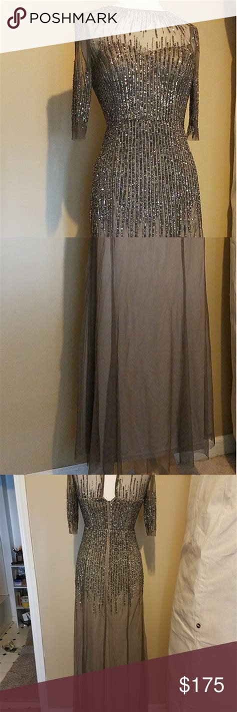 adrianna papell taupe beaded gown nwt beaded gown gowns