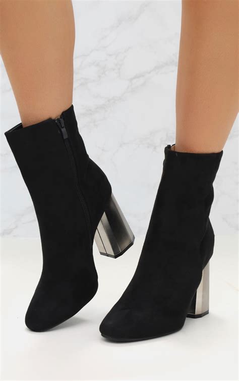 black feature heel ankle boot shoes prettylittlething usa