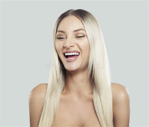 Happy Woman Laughing Female Model With Healthy Blonde Hair Stock Image