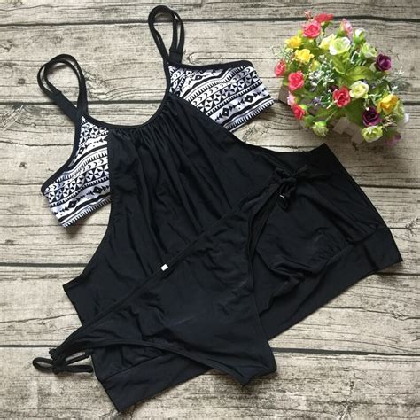 2017 Sexy Vintage Women Swimwear Two Piece Tankini Shorts Sport Bathing