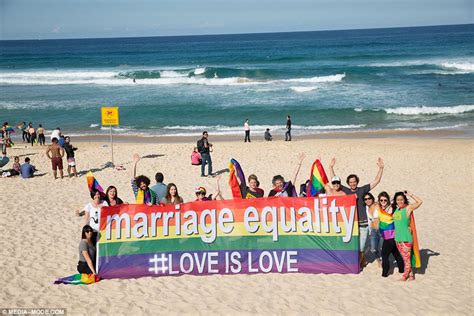 bondi beach goers show their support for marriage equality