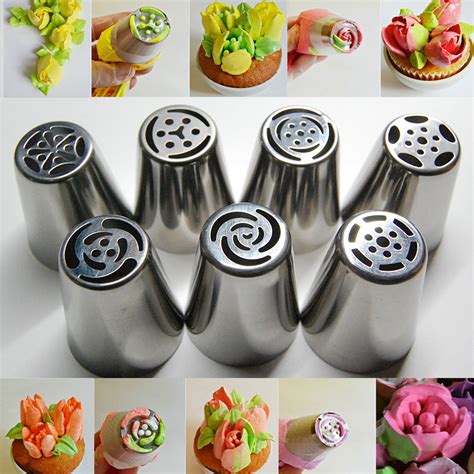 7pcs stainless steel nozzles russian tulip icing piping pastry decorating tips cake cupcake
