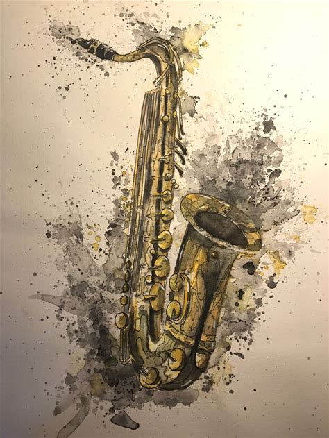 Saxophone Aquarell Sketch A3 Zeichnung Art Kunst Japan Free