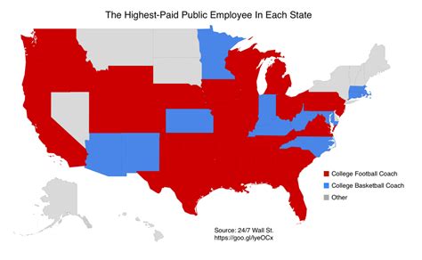 the highest paid public employee in each state [1419 × 877] mapfans