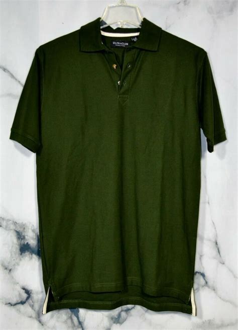 ultra club mens dark green cotton double pique polo shirt medium short