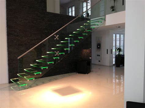 All Glass Staircase With Led Glass And Stainless Steel Open Staircase
