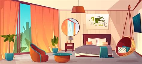 Free Vector Cartoon Bedroom Interior Background Template Cozy Modern