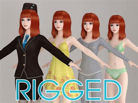 t pose rigged model of olivia with various rigged