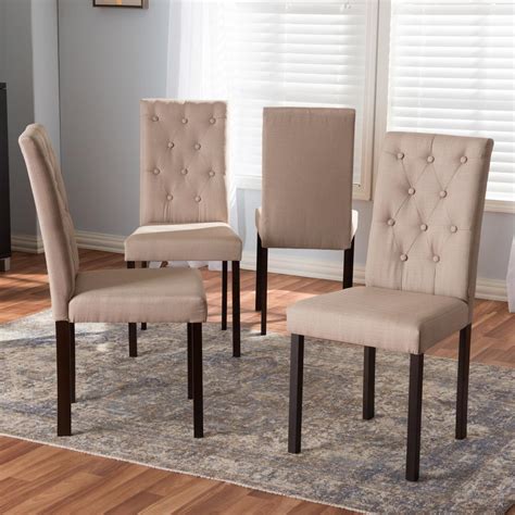 beige linen parsons rolled  dining chair set   dwc