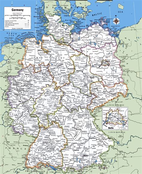 large detailed political and administrative map of germany with cities