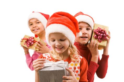 children opening christmas presents stock image image  tree home