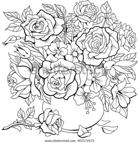 bouquet  flowers coloring page stock vector royalty