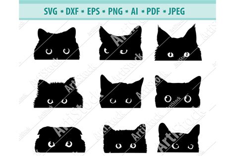 cat svg black cat svg peeking cats clipart dxf png eps  cut files design bundles