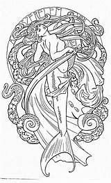Malvorlagen Jugendstil Ausmalbilder Erwachsene Amorphi Besten Meerjungfrau Mucha Flor Invierno sketch template
