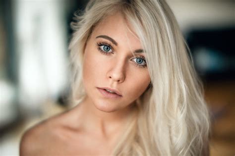 wallpaper face women model blonde long hair blue eyes black