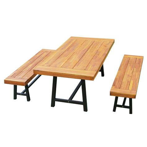 Outsunny 71 Rustic Acacia Wood Outdoor Picnic Table And 63 Bench
