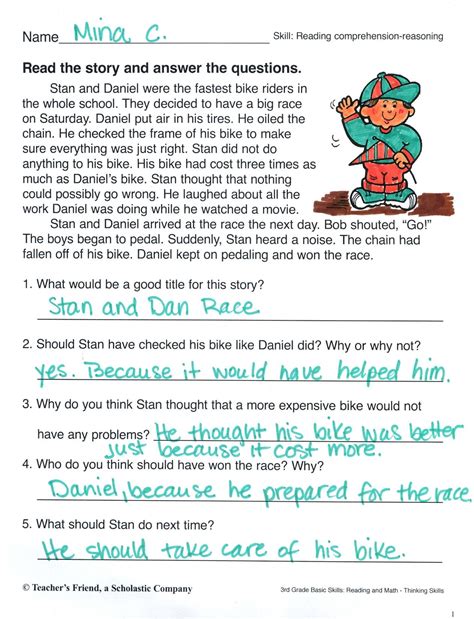 practice reading  short story  answering compre  grade reading comprehension