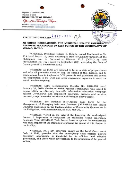 executive order    municipality  miagao
