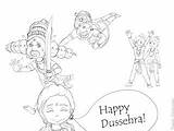 Drawing Dussehra Colouring Kids Pages Happy Sketch Coloring Simple sketch template