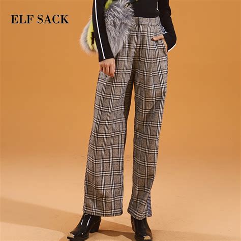 Buy Elf Sack Autumn New Woman Pants Casual Woven Plaid
