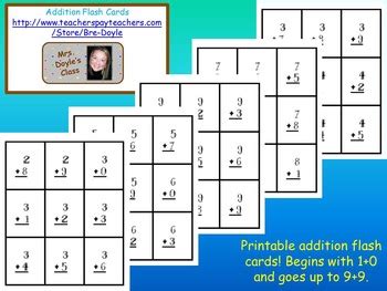 printable addition flash cards  bre doyle teachers pay teachers