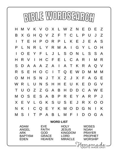 printable bible word search puzzles  kids