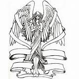 Tattoo Angel Stencil Stencils Tattoos Designs Forearm Drawings Girl God Sleeve Banner Men Ribbons Uncolored Animated Lot Sketches Printable Dios sketch template