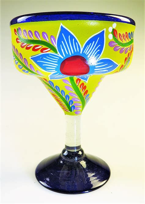 Mexican Margarita Glass 15oz Hand Painted Pop Designs Yellow