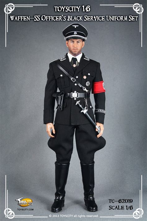 toyscity 1 6 waffen ss officer s black service uniform set