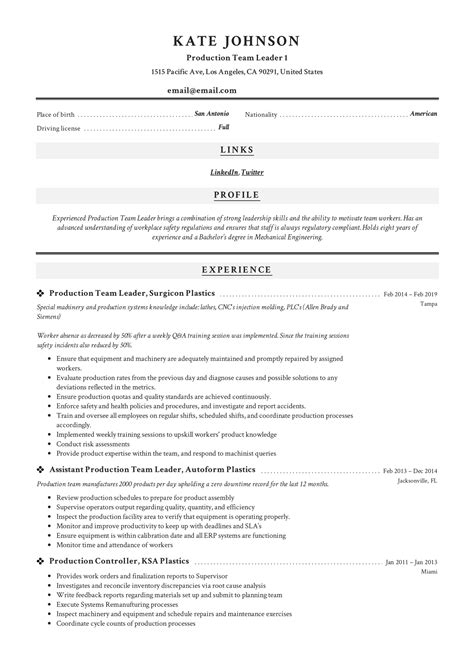 full guide production team leader resume  examples
