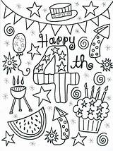Coloring 4th July Pages Printable Happy Fourth Kids Fireworks Rocks Flag sketch template