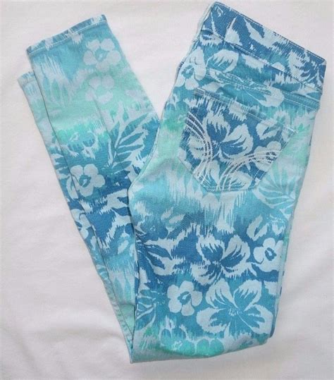 hollister blue hawaiian floral print denim skinny jean
