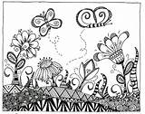 Zentangle Garden Flower Butterfly Coloring Flowers Drawings Gardens Zentangles Butterflies Choose Board Doodles sketch template
