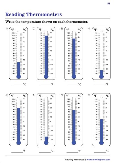 reading thermometers worksheets