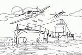 Submarine Coloring Pages Fighter Warship Attacked Aircrafts Printable Color Ww2 Template sketch template