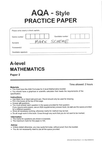 maths  level  aqa style practice paper  teaching resources