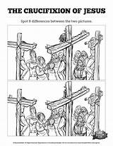 Crucifixion Bible Jesus Kids Sunday Activities School Easter Resurrection Crafts Spot Difference Differences Lesson Hidden Maze Story Activity Children Worksheets sketch template