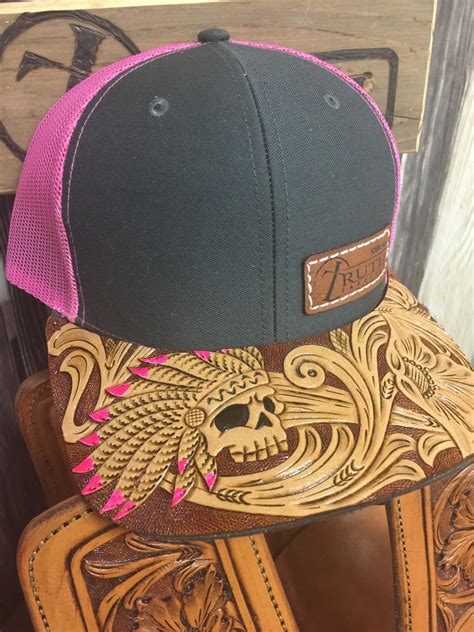 hand tooled leather cap brim truth saddlery patch caps snap