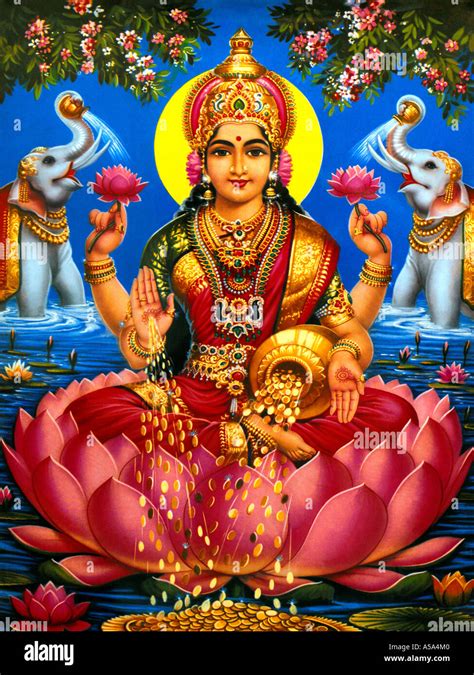 lakshmi hindu goddess  wealth good luck  fortune stock photo royalty  image