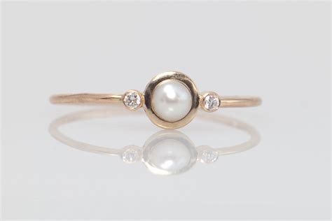 pearl diamond ring pearl engagement ring white pearl ring