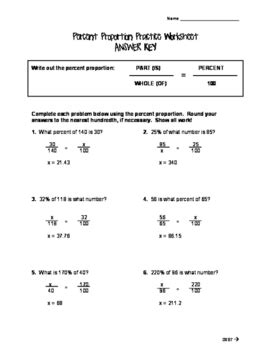 percent proportion practice worksheet answer key included tpt