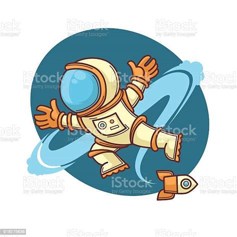 Retro Astronaut In Outer Space Cartoon Vector Illustration Stock