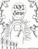 Coloring Jesus Printable Savior Pages Drawing Baby Birth Simple Advent Christmas Nativity Scene Manger Sea Red Crossing Print Children Shepherds sketch template