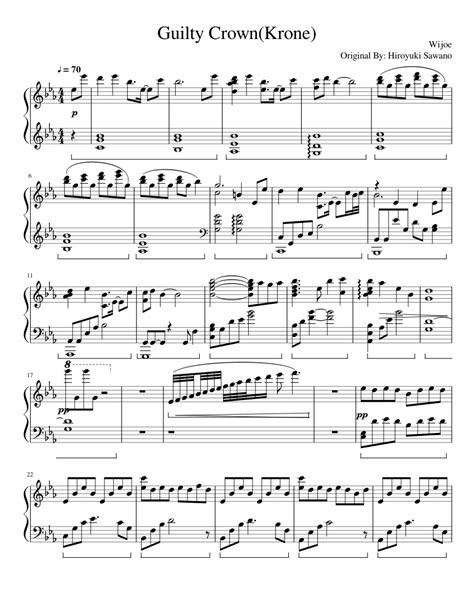 Guilty Crown Krone Sheet Music For Piano Solo
