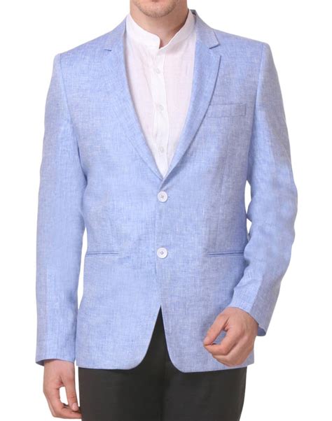 mens  button light blue linen blazer beach wedding party coat jacket