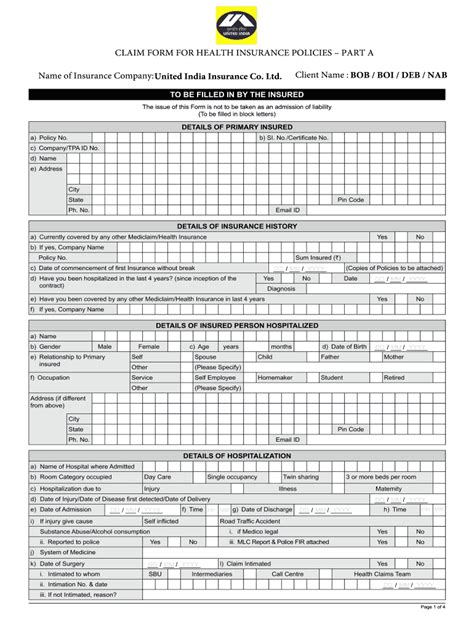 united india claim  health insurance policies part  fill  sign printable template